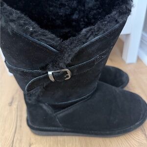 BearPaw Black Suede Boots with Fur Trim